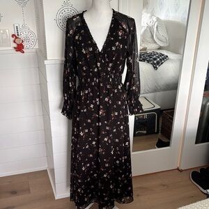 Madewell Black Floral Long Sleeve Dress